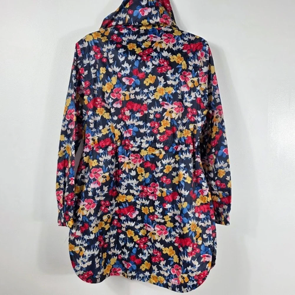 Jones Rain Jacket Women 6 Blue Floral Oversized Packable Waterproof Hooded - Picture 3 of 8